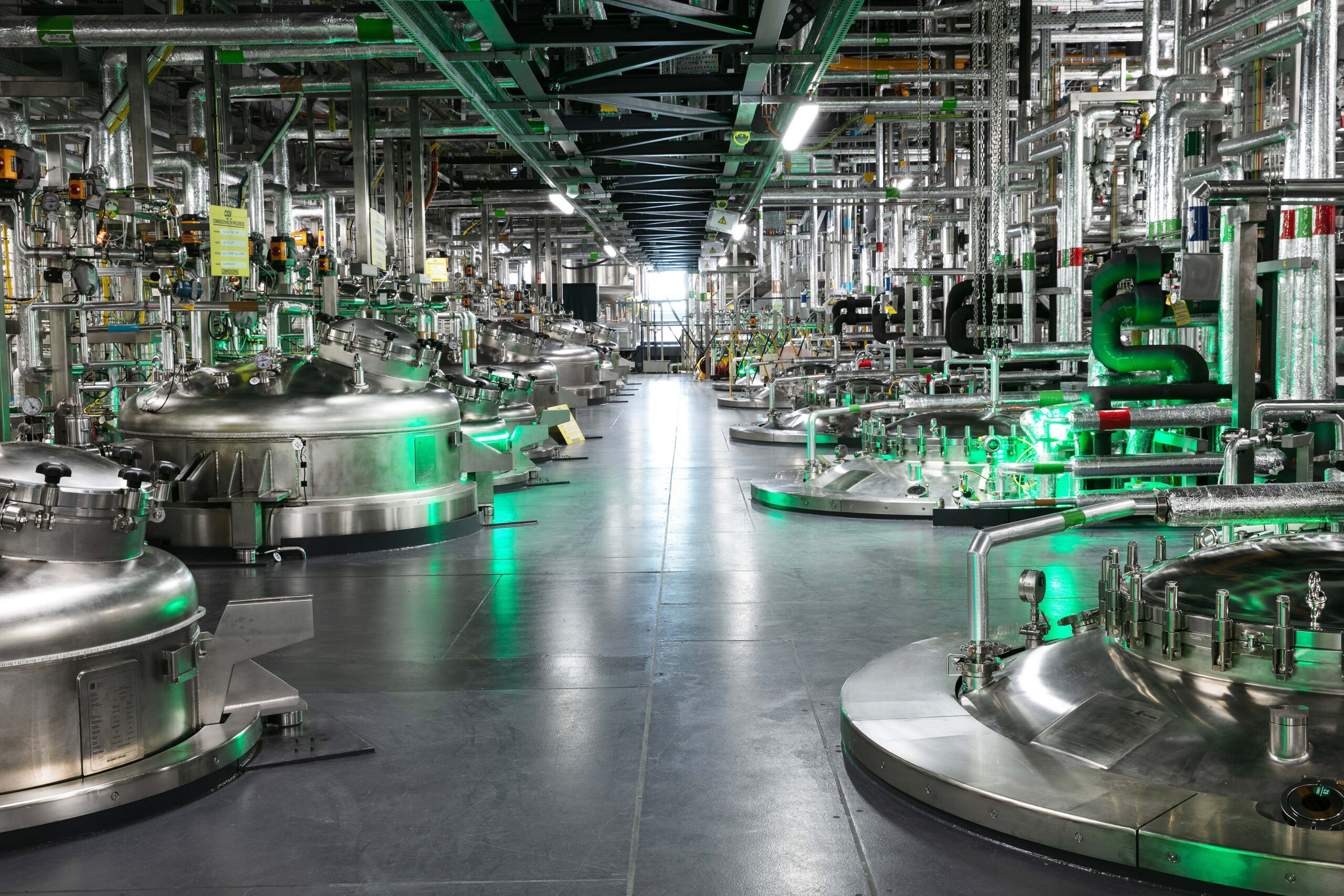 Interior of a large biopharmaceutical facility under construction